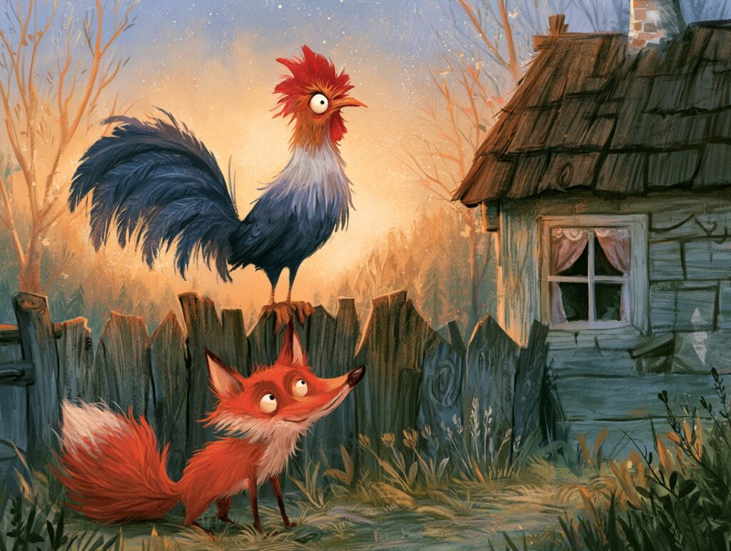 Ilustrace k pohádce Jak kohout napálil lišku