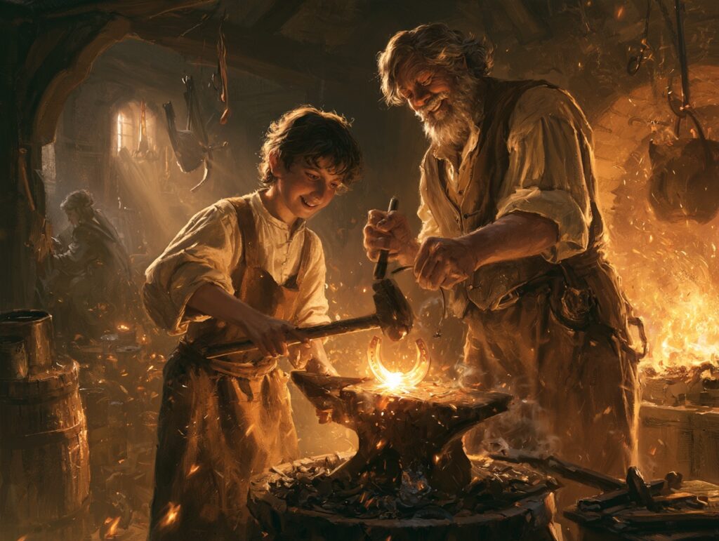 Ilustrace k pohádce Mladý kovář