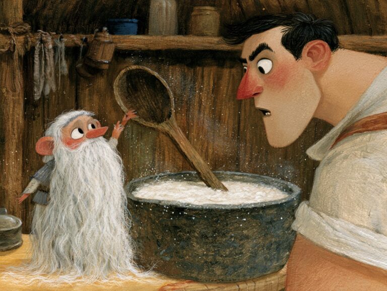 Ilustrace k pohádce Vousy na loket a člověk na píď